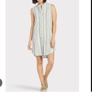 Cloth & Stone Women's Linen Blend Sleeveless Fray Hem‎ Button Down Dress XS